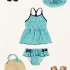 Lookbooks | Pepa London Adelaide Floral Bow Detail Two Piece Swimsuit in Green (2-10yrs) | Adelaide Floral Beach Hat in Green (S-M) | Open Toe Leather Sandals in Brown (17-30EU) | Adelaide Floral Detail Raffia Bag in Green