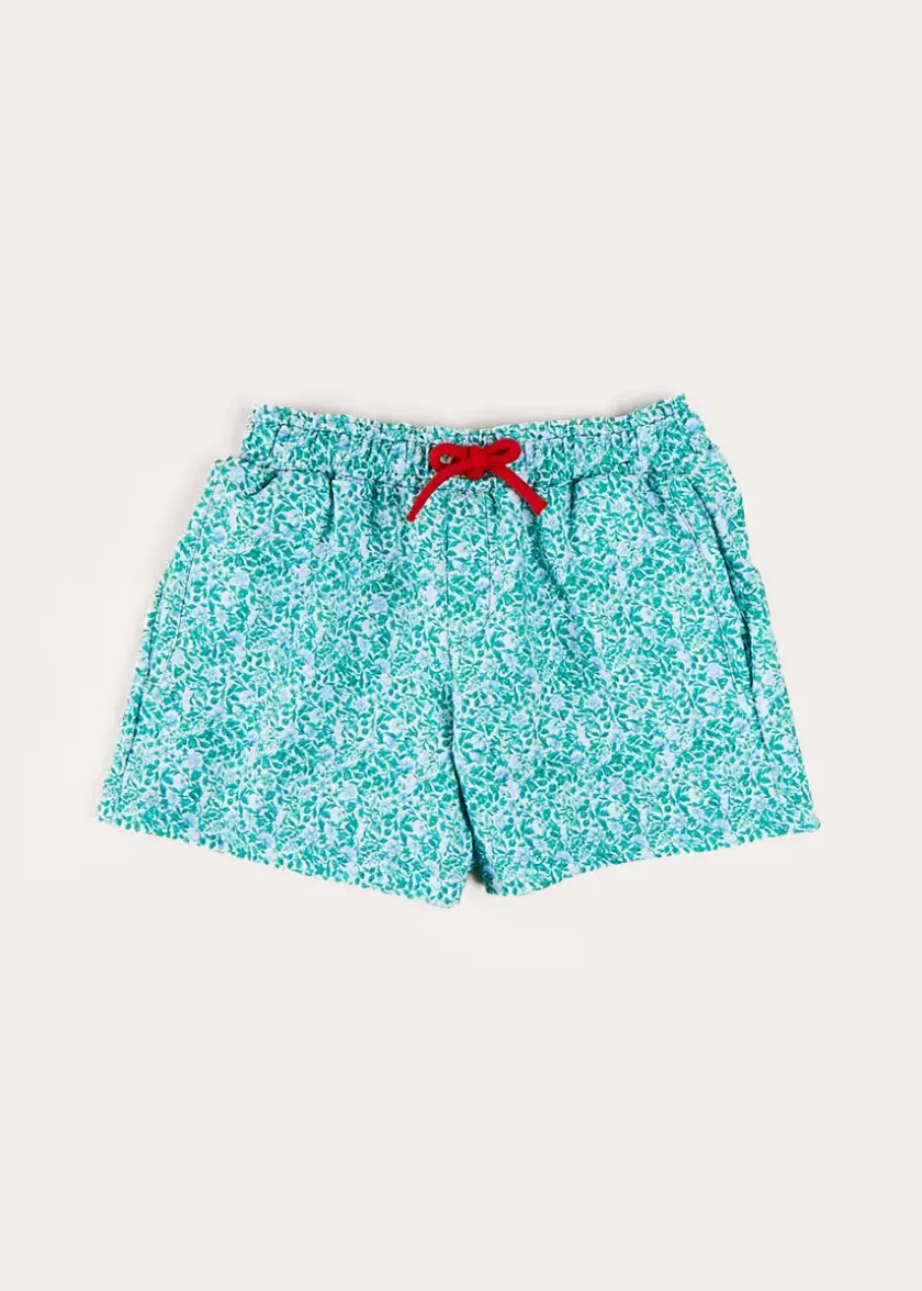 Swimwear | Swimwear | Pepa London Adelaide Floral Tie Detail Swim Shorts in Green (2-10yrs)