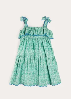 Up To 12 Years | Dresses | Pepa London Adelaide Floral Tiered Tie Strap Dress in Green (4-12yrs)
