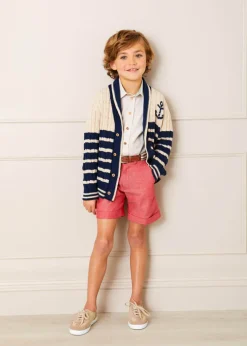 Knitwear & Cardigans | Knitwear & Cardigans | Pepa London Anchor Motif Striped Cable Knit Cardigan in Navy (2-10yrs)
