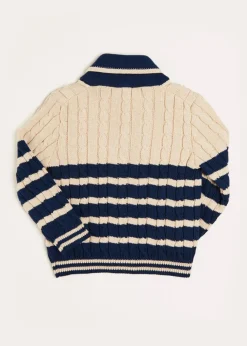 Knitwear & Cardigans | Knitwear & Cardigans | Pepa London Anchor Motif Striped Cable Knit Cardigan in Navy (2-10yrs)