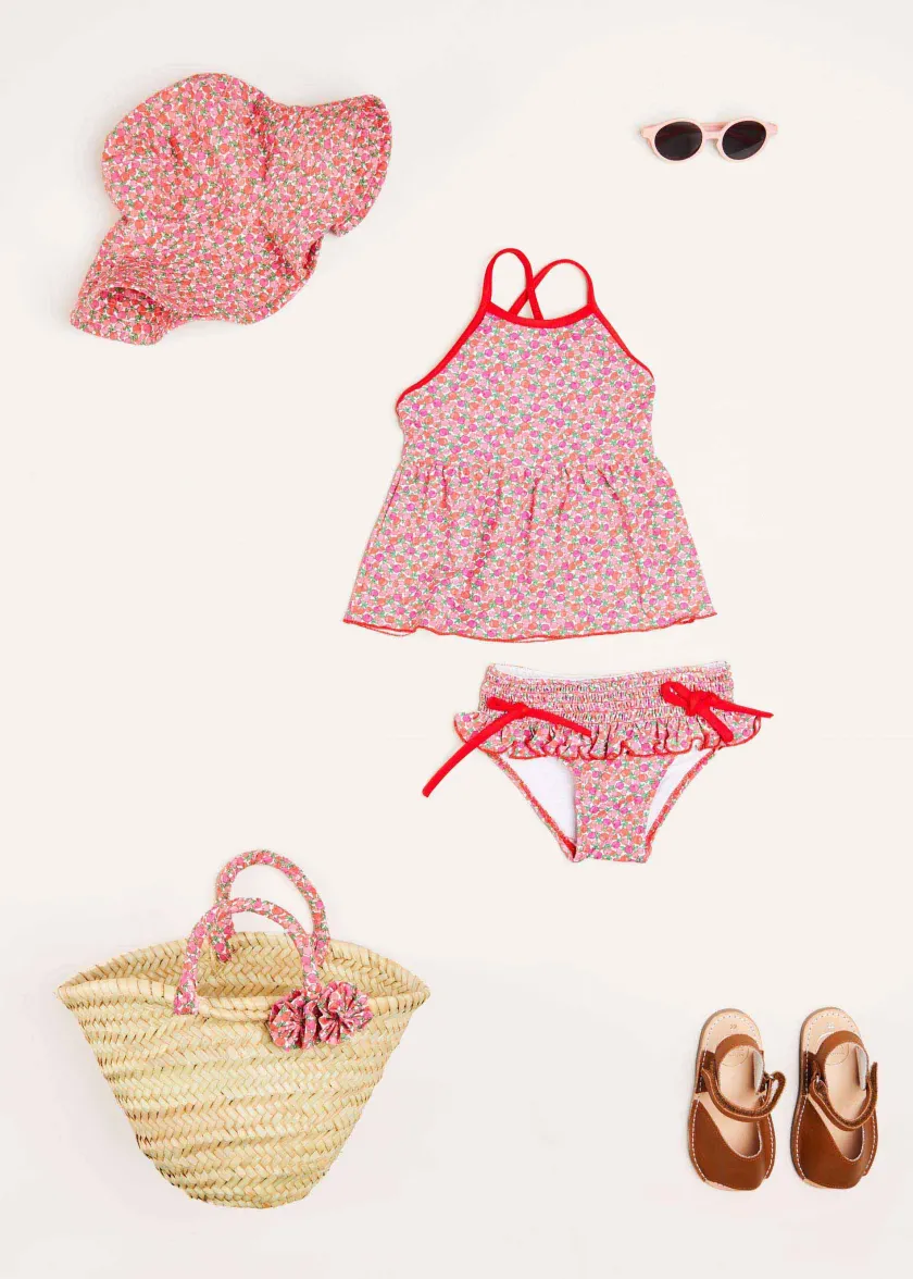 Hair Accessories | Hats | Pepa London Annie Floral Print Beach Hat in Pink (1-8yrs)