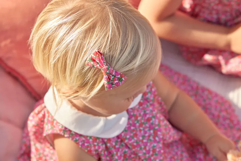 Hair Accessories | Hair Accessories | Pepa London Annie Floral Print Small Bow Clip in Pink