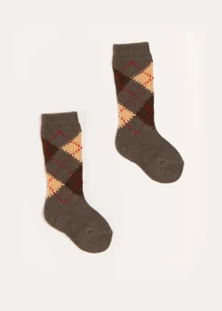 Socks | Socks & Tights | Pepa London Argyle Knee Socks in Brown (2-10yrs)