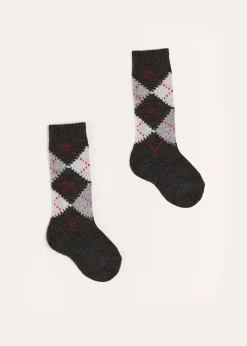 Socks | Socks & Tights | Pepa London Argyle Knee Socks in Grey (2-10yrs)