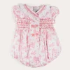 Rompers | Rompers | Pepa London Audrey Hand Smocked Double Breasted Short Sleeve Romper in Pink (6mths-2yrs)