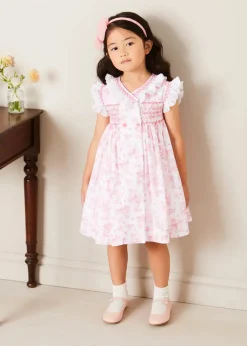 Dresses | Dresses | Pepa London Audrey Toile Hand Smocked Double Breasted Sleeveless Dress in Pink (12mths-10yrs)