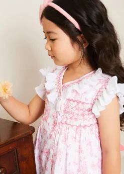Dresses | Dresses | Pepa London Audrey Toile Hand Smocked Double Breasted Sleeveless Dress in Pink (12mths-10yrs)