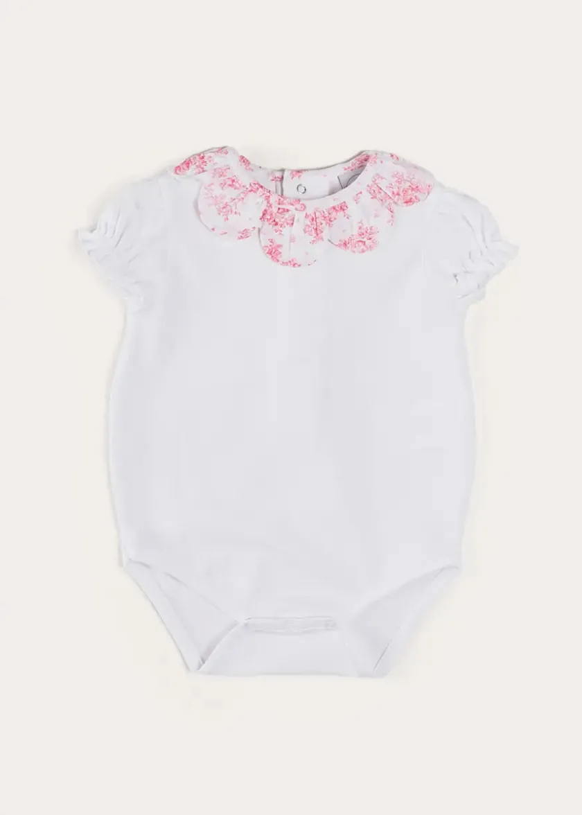 Bodysuits & Baby Grows | Pepa London Audrey Toile Scallop Collar Short Sleeve Bodysuit in Pink (1mth-2yrs)