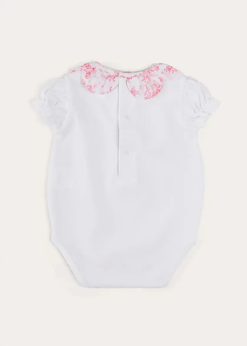 Bodysuits & Baby Grows | Pepa London Audrey Toile Scallop Collar Short Sleeve Bodysuit in Pink (1mth-2yrs)