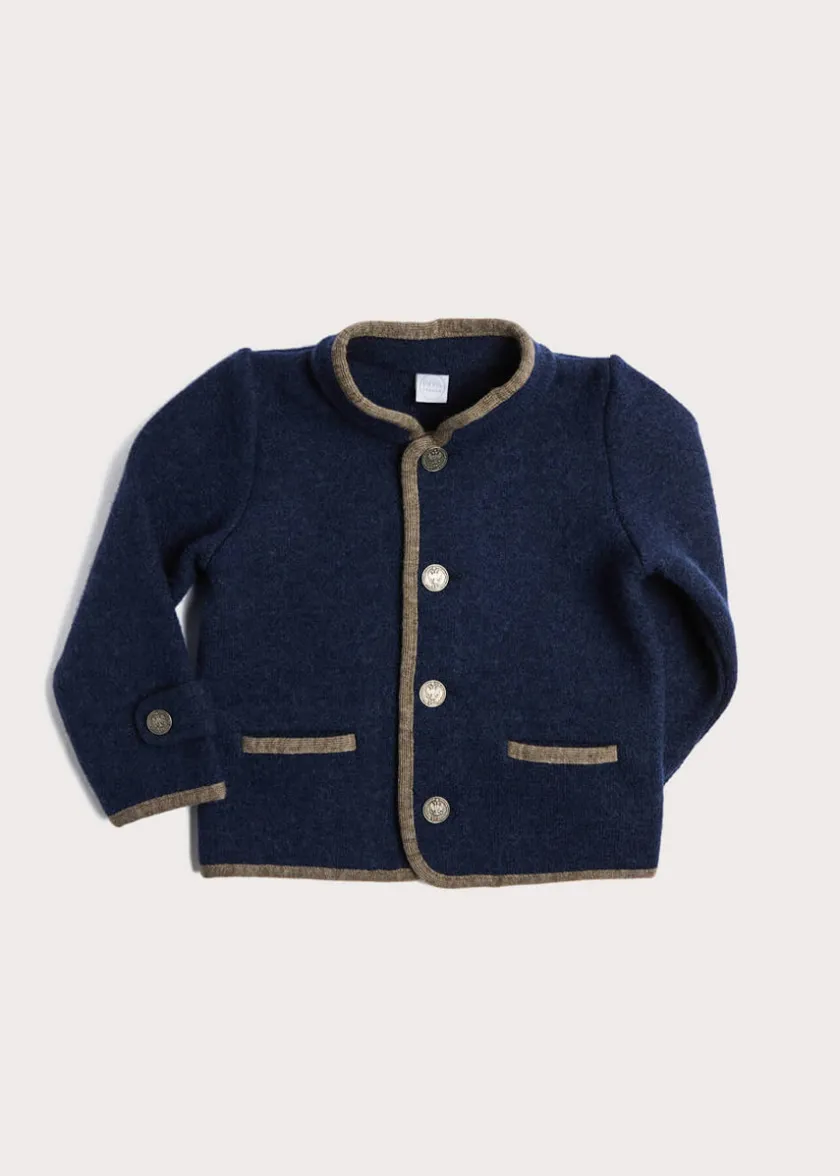 Coats & Jackets | Coats & Jackets | Pepa London Austrian Single Breasted Contrast Trim Jacket in Blue (18mths-10yrs)