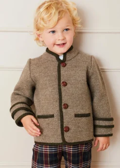 Coats & Jackets | Coats & Jackets | Pepa London Austrian Single Breasted Contrast Trim Jacket in Brown (18mths-10yrs)