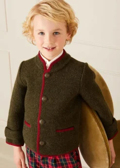 Coats & Jackets | Coats & Jackets | Pepa London Austrian Single Breasted Contrast Trim Jacket in Green (18mths-10yrs)