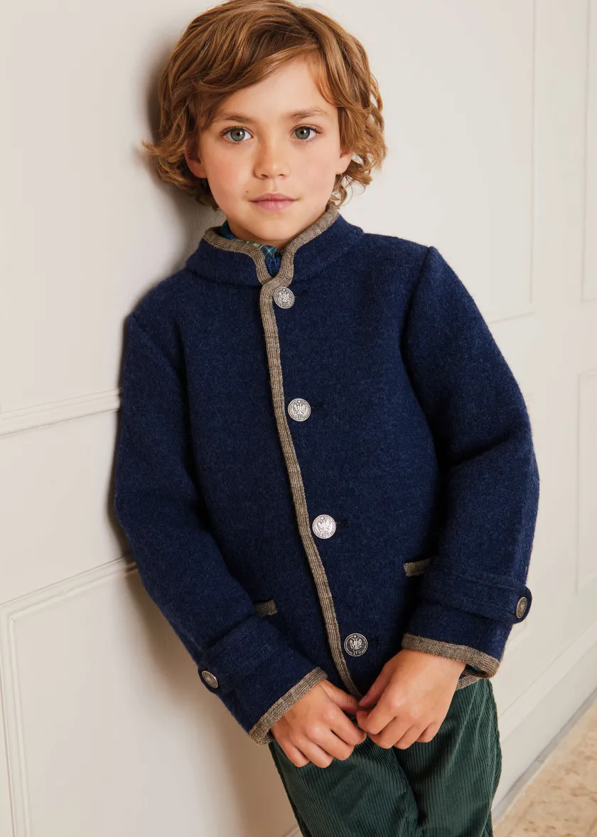 Coats & Jackets | Coats & Jackets | Pepa London Austrian Single Breasted Contrast Trim Jacket in Blue (18mths-10yrs)