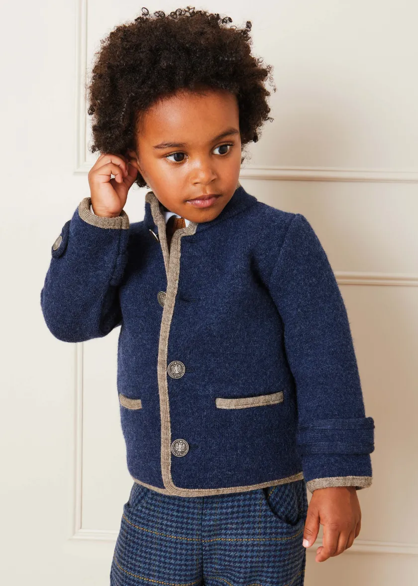 Coats & Jackets | Coats & Jackets | Pepa London Austrian Single Breasted Contrast Trim Jacket in Blue (18mths-10yrs)