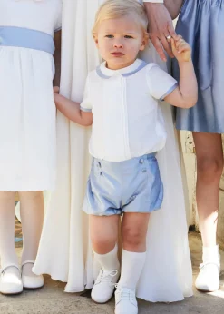 Two-piece Sets | Two-piece Sets | Pepa London Baby Boy Celebration Blue Silk Bloomers and Linen Shirt Set (12mths-4yrs)