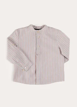 Tops & Shirts | Shirts | Pepa London Beaufort Striped Mao Collar Long Sleeve Shirt in Blue (18mths-10yrs)