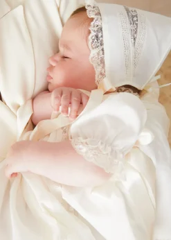 Dresses | Baby Gowns | Pepa London Bespoke Organic Cotton Dress With Shoulder Ribbons and Bonnet