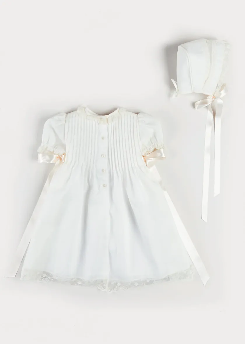 Dresses | Baby Gowns | Pepa London Bespoke Organic Cotton Dress With Shoulder Ribbons and Bonnet