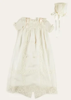 Dresses | Baby Gowns | Pepa London Bespoke Organza Silk Christening Gown With Antique Lace and Bonnet