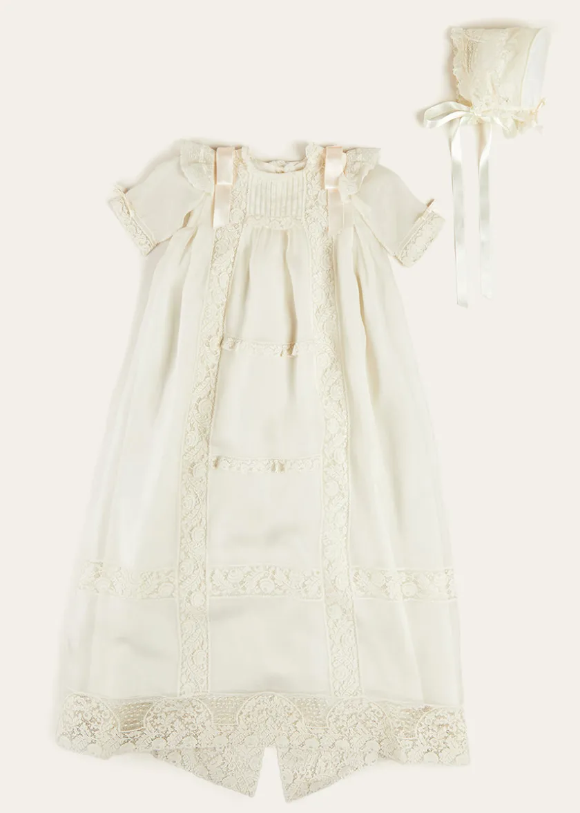 Dresses | Baby Gowns | Pepa London Bespoke Organza Silk Christening Gown With Antique Lace and Bonnet