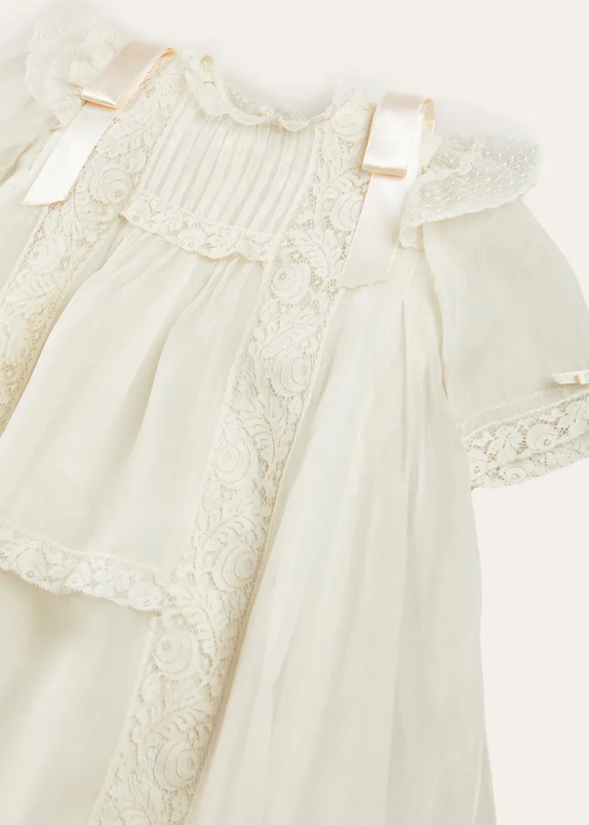 Dresses | Baby Gowns | Pepa London Bespoke Organza Silk Christening Gown With Antique Lace and Bonnet