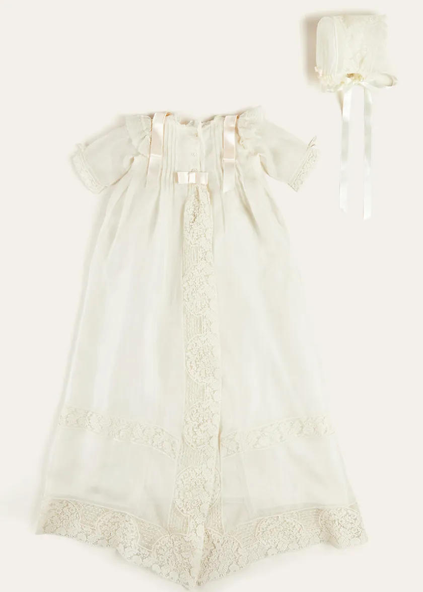 Dresses | Baby Gowns | Pepa London Bespoke Organza Silk Christening Gown With Antique Lace and Bonnet