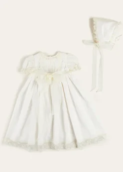 Dresses | Baby Gowns | Pepa London Bespoke Plumeti Embroidered Organic Lawn Cotton Christening Dress and Bonnet