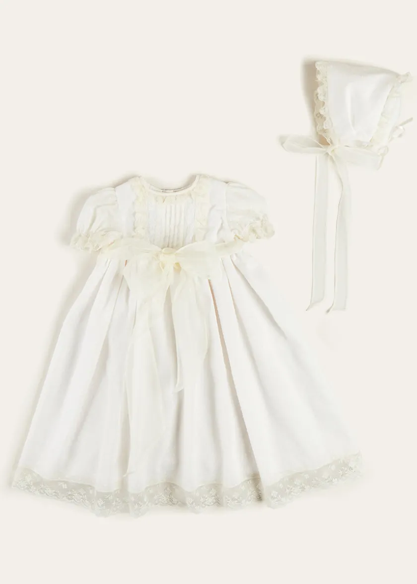 Dresses | Baby Gowns | Pepa London Bespoke Plumeti Embroidered Organic Lawn Cotton Christening Dress and Bonnet