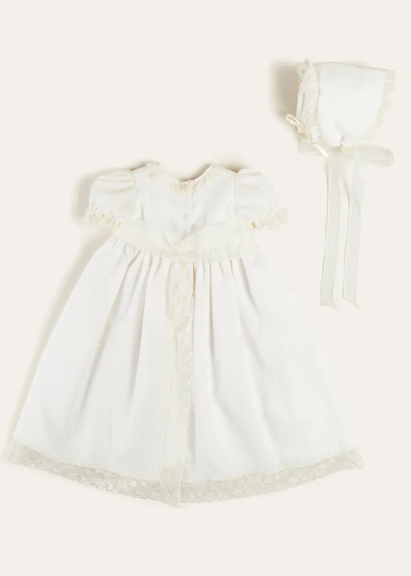 Dresses | Baby Gowns | Pepa London Bespoke Plumeti Embroidered Organic Lawn Cotton Christening Dress and Bonnet