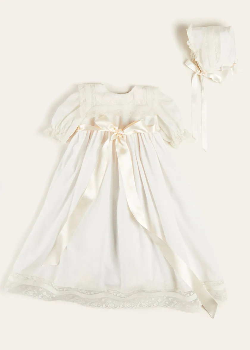 Dresses | Baby Gowns | Pepa London Bespoke Traditional Christening Gown with Front Satin Sash and Bonnet