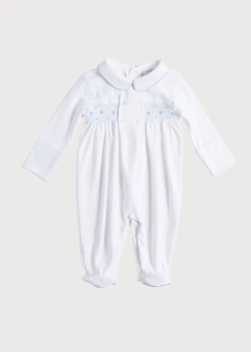 Two-piece Sets | Nightwear | Pepa London Blue Hand Smocked Cotton All-in-One (1-18mths)