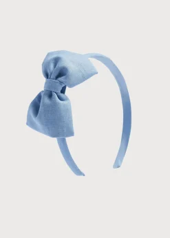 Hair Accessories | Gifting | Pepa London Blue Linen Big Bow Hairband