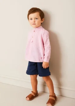 Lookbooks | Pepa London Boat Motif Shawl Neck Nautical Cardigan in Beige (2-10yrs) | Lawrence Striped Mao Collar Long Sleeve Shirt in Red (18mths-10yrs) | Classic Turn-up Hem Cotton Shorts in Navy (12mths-4yrs) | Open Toe Leather Sandals in Brown (17-30EU)