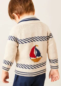 Knitwear & Cardigans | Pepa London Boat Motif Shawl Neck Nautical Cardigan in Beige (2-10yrs)