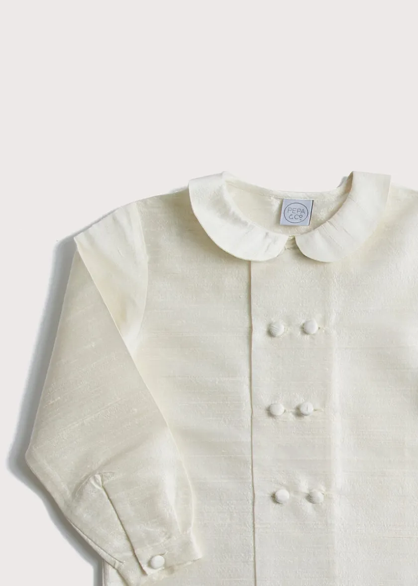 Tops & Shirts | Tops & Shirts | Pepa London Boy's white double-breasted Peter Pan collar silk shirt (12mths-10yrs)