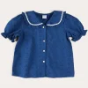 Up To 12 Years | Tops & Blouses | Pepa London Broderie Anglaise Statement Collar Short Sleeve Blouse in Blue (4-12yrs)