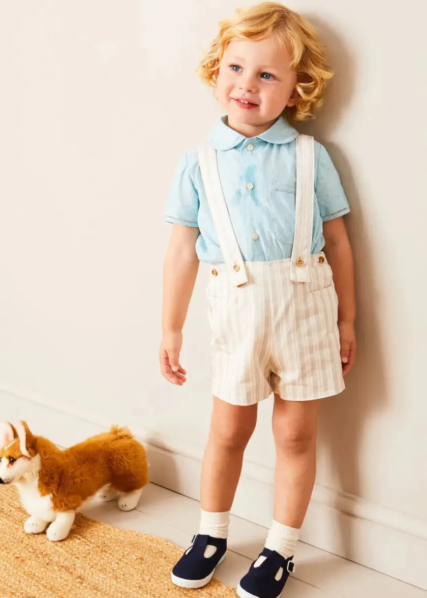 Shorts & Trousers | Bloomers, Shorts & Trousers | Pepa London Brompton Striped Shorts With Braces in Beige (12mths-4yrs)