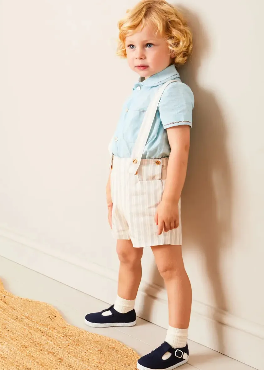 Shorts & Trousers | Bloomers, Shorts & Trousers | Pepa London Brompton Striped Shorts With Braces in Beige (12mths-4yrs)