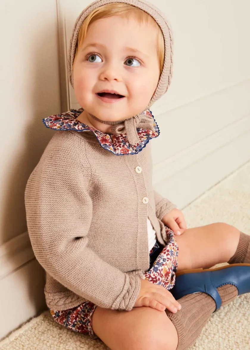 Bonnets & Booties | Bonnets & Booties | Pepa London Cable Detail Knitted Bonnet in Beige (S-L)