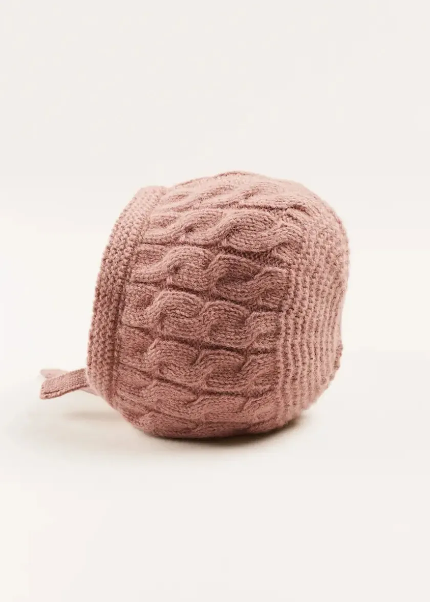 Bonnets & Booties | Knitwear & Cardigans | Pepa London Cable Detail Knitted Bonnet in Pink (S-L)