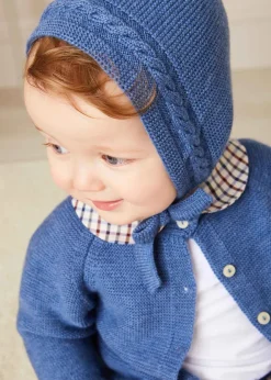 Bonnets & Booties | Bonnets & Booties | Pepa London Cable Detail Knitted Bonnet In Blue (S-L)