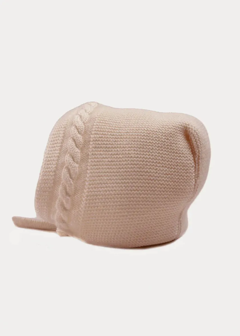 Bonnets & Booties | Bonnets & Booties | Pepa London Cable Detail Knitted Bonnet in Beige (S-L)