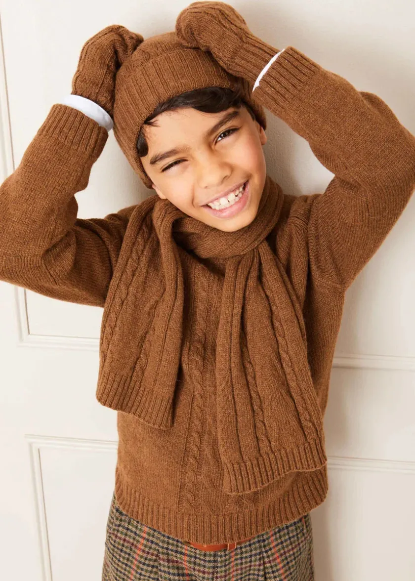 Hair Accessories | Hats | Pepa London Cable Detail Knitted Hat in Brown (S-L)