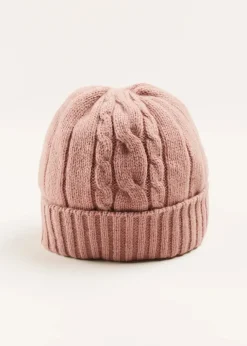 Hair Accessories | Hats | Pepa London Cable Detail Knitted Hat in Pink (S-L)
