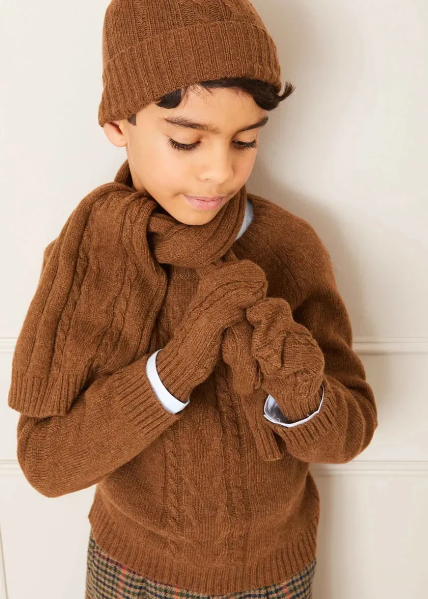 Knitwear & Cardigans | Hair Accessories | Pepa London Cable Detail Knitted Mittens in Brown (S-L)