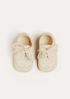 Pram Shoes | Pram Shoes | Pepa London Celebration Lace-up T-Bar Pram Shoes in Beige (17-20EU)
