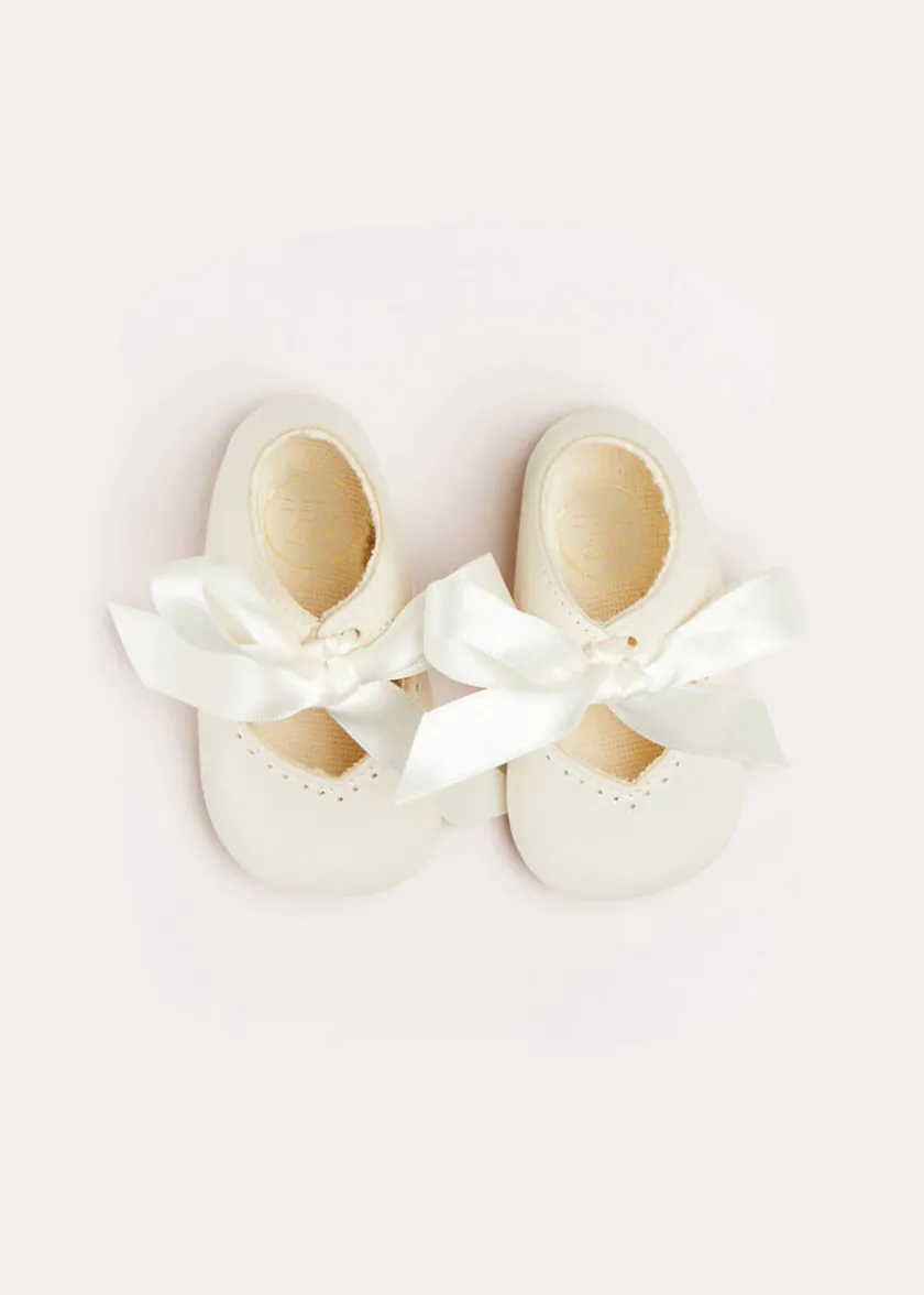 Mary Jane Shoes | Mary Janes | Pepa London Celebration Ribbon Detail Mary Jane Pram Shoes in Beige (17-20EU)