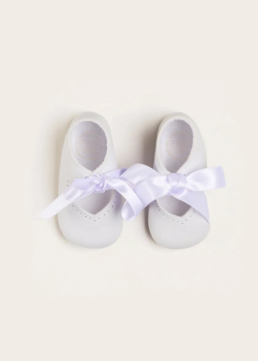 Mary Jane Shoes | Mary Janes | Pepa London Celebration Ribbon Detail Mary Jane Pram Shoes in White (17-20EU)