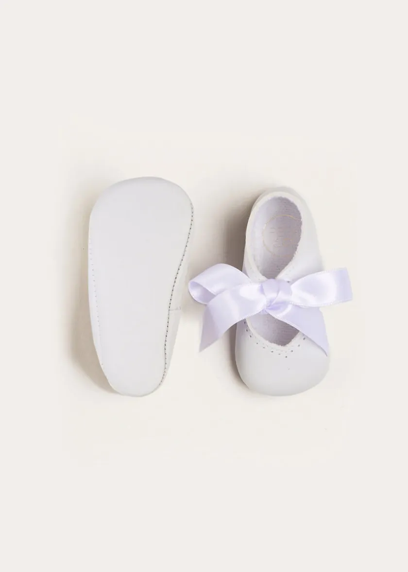 Mary Jane Shoes | Mary Janes | Pepa London Celebration Ribbon Detail Mary Jane Pram Shoes in White (17-20EU)